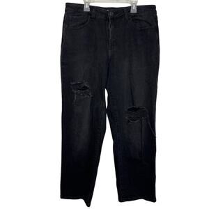 Womens SO Black Jeans Size 13 High Rise Straight Distressed Denim
